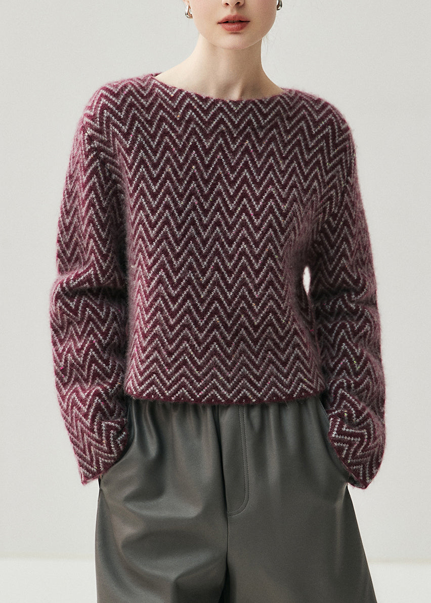 French Blue Slash Neck Striped Thick Cotton Knit Sweaters Fall