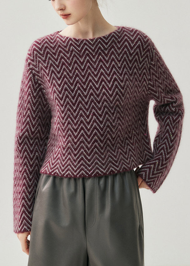 French Blue Slash Neck Striped Thick Cotton Knit Sweaters Fall