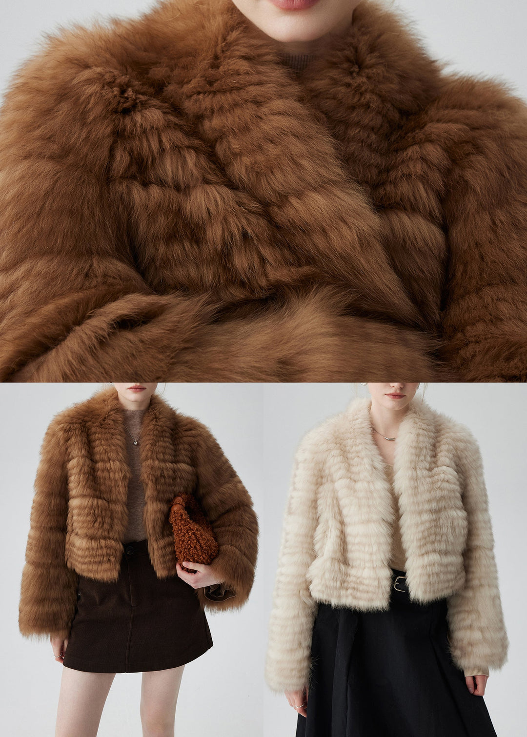 French Brown Oversized Fox Fur Short Cardigan Winter