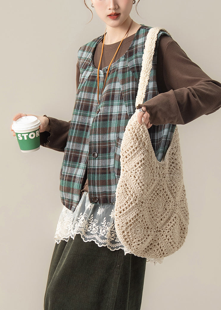 French Brown Oversized Patchwork Lace Pullover Tops Spring