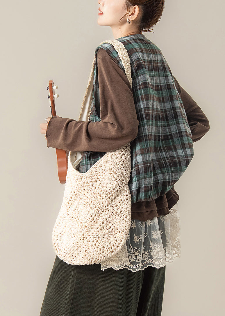 French Brown Oversized Patchwork Lace Pullover Tops Spring