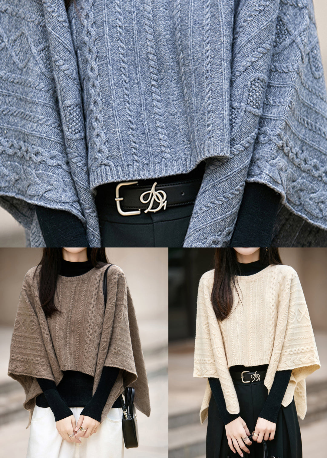 French Camel O Neck Cable Knit Woolen Sweaters Winter
