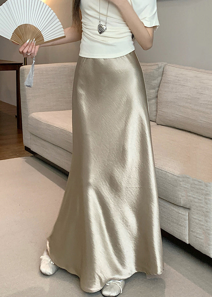 French Champagne Color Solid High Waist Silk Skirt Summer