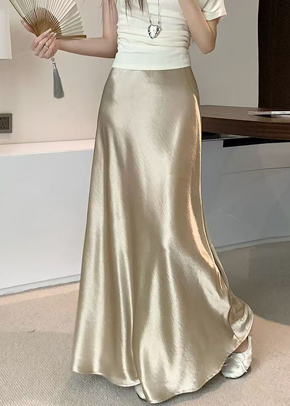 French Champagne Color Solid High Waist Silk Skirt Summer