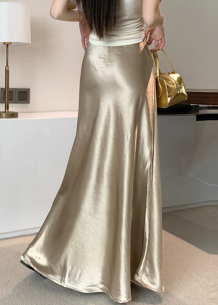 French Champagne Color Solid High Waist Silk Skirt Summer