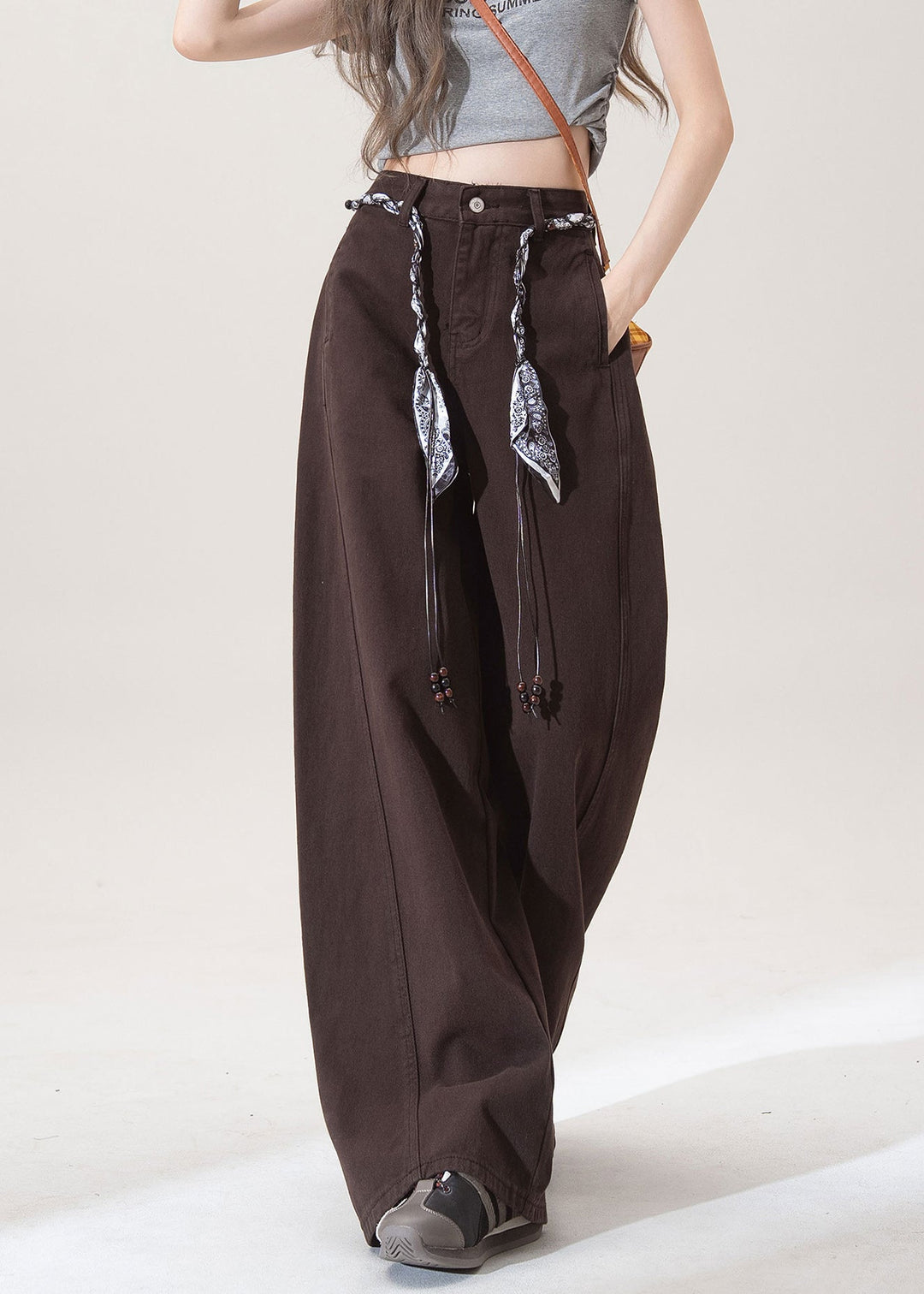 French Chocolate Pockets High Waist Denim Straight Pants Fall
