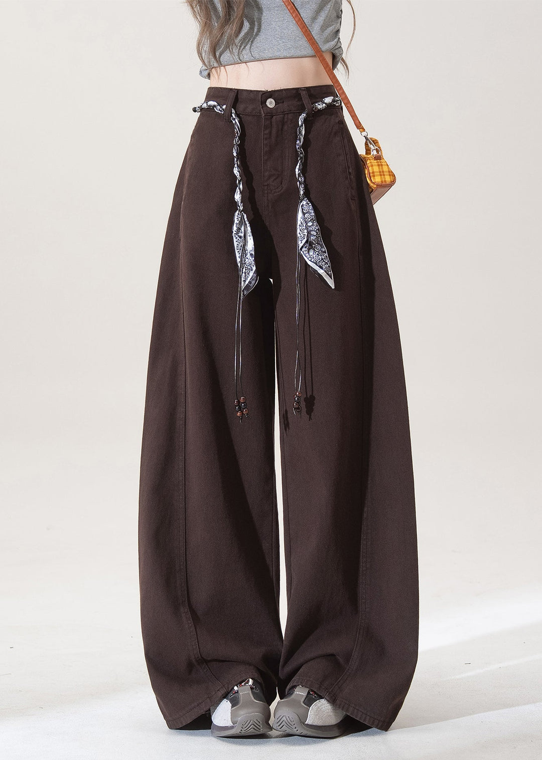 French Chocolate Pockets High Waist Denim Straight Pants Fall
