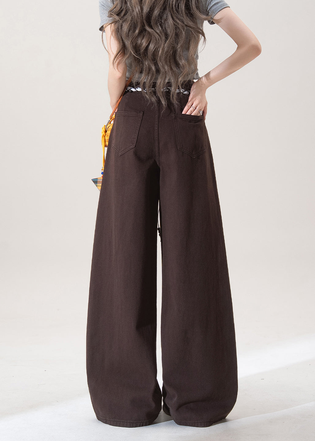 French Chocolate Pockets High Waist Denim Straight Pants Fall