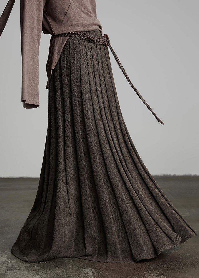 French Coffee Concave Strip Elastic Waist Knit Skirts Autumn