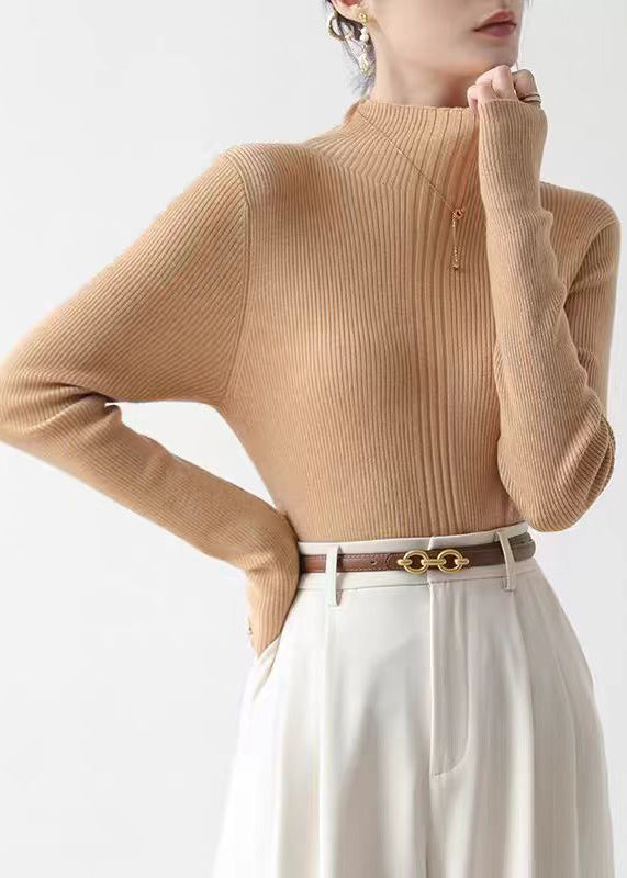 French Coffee Hign Neck Slim Fit Knit Sweater Fall