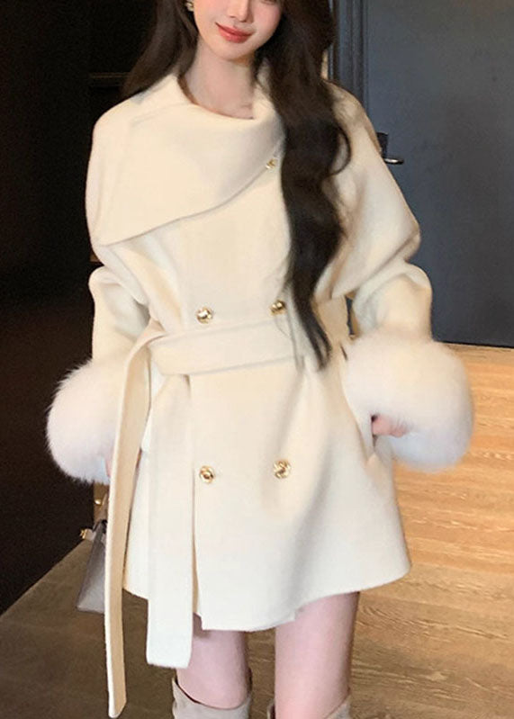 French Coffee Peter Pan Collar Pockets Woolen Coats Long Sleeve