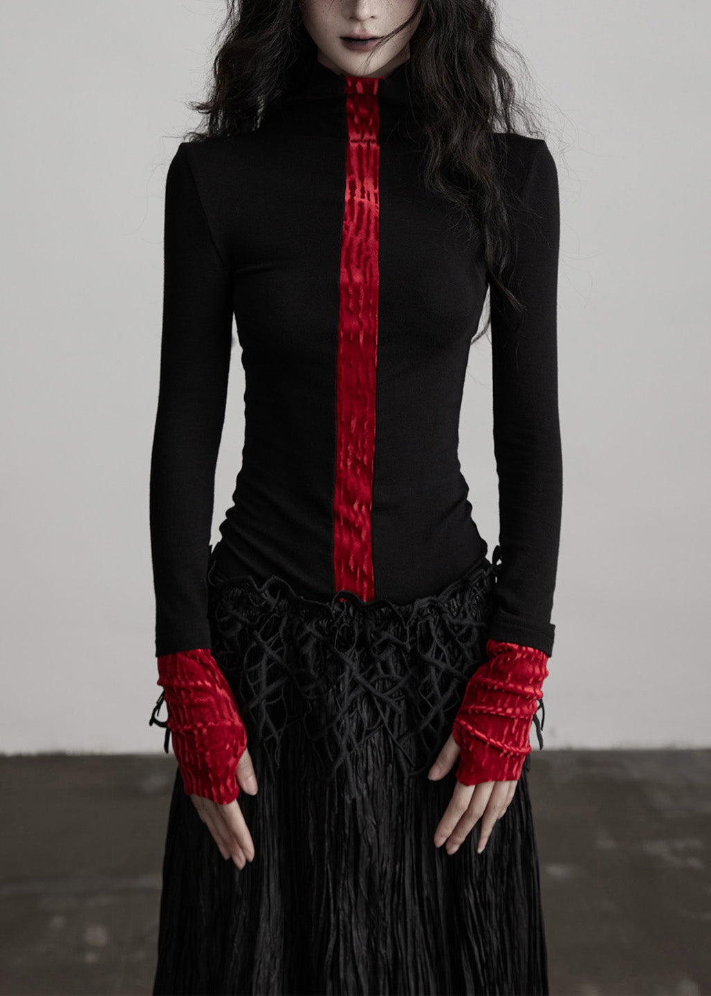 French Colorblock Hign Neck Slim Fit Woolen T Shirts Fall