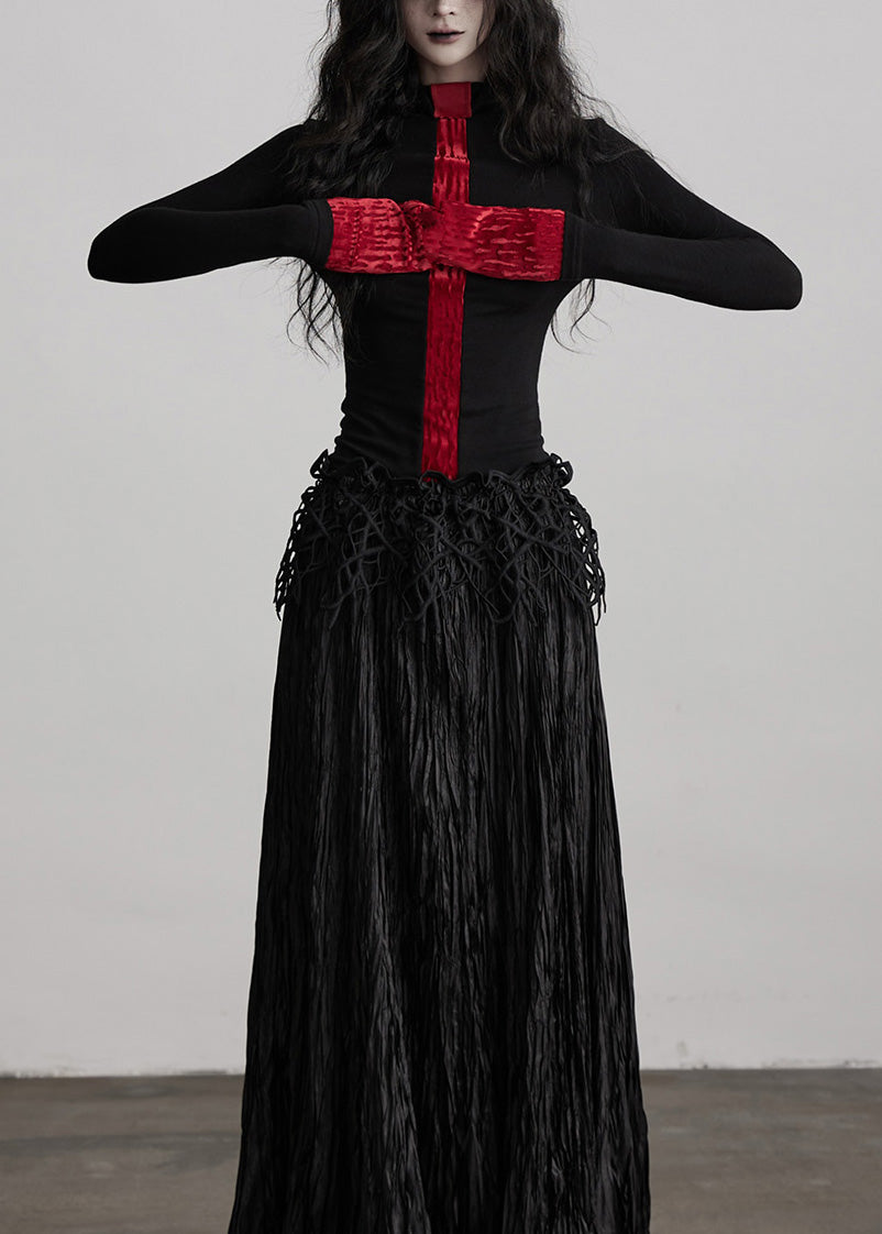 French Colorblock Hign Neck Slim Fit Woolen T Shirts Fall