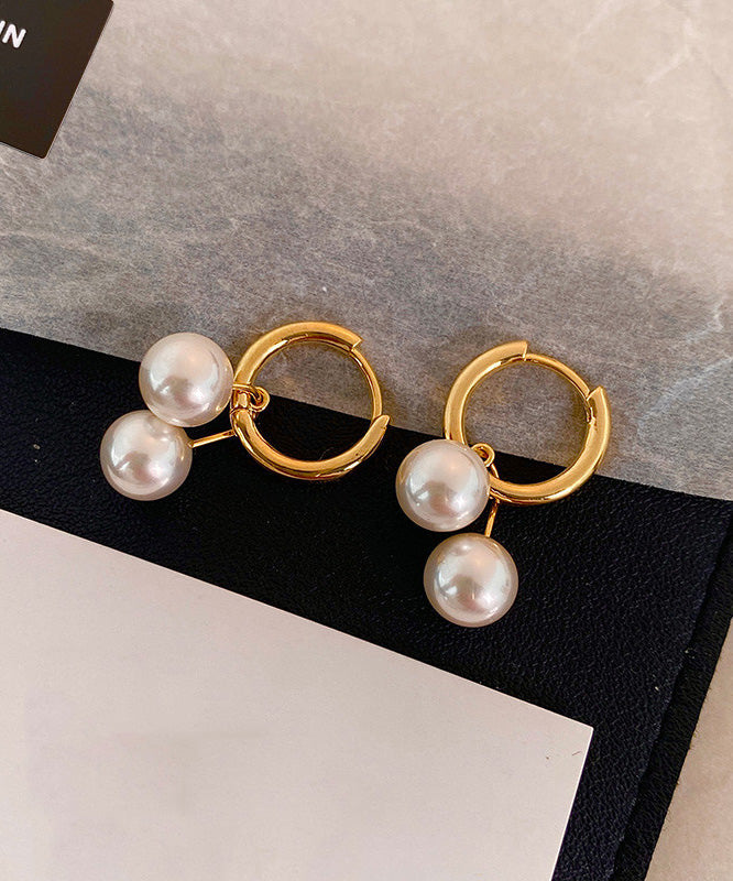French Copper Gilding Pearl Hoop Earrings