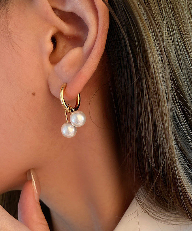 French Copper Gilding Pearl Hoop Earrings