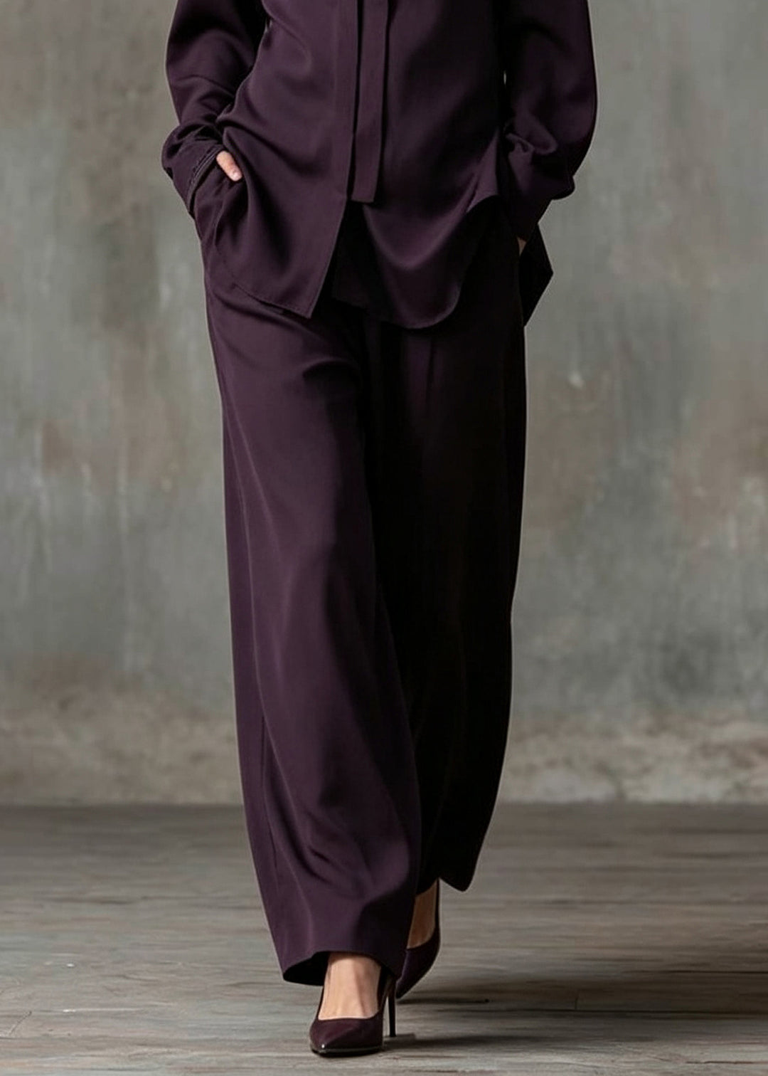 French Dark Purple Oversized Spandex Two Pieces Set Fall