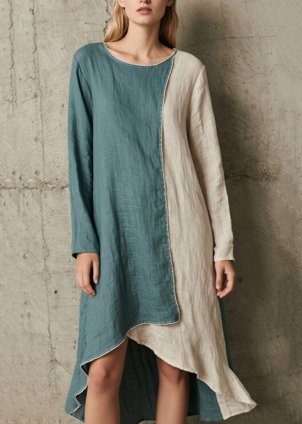 French Denim Blue Asymmetrical Patchwork Cotton Vacation Dresses Spring