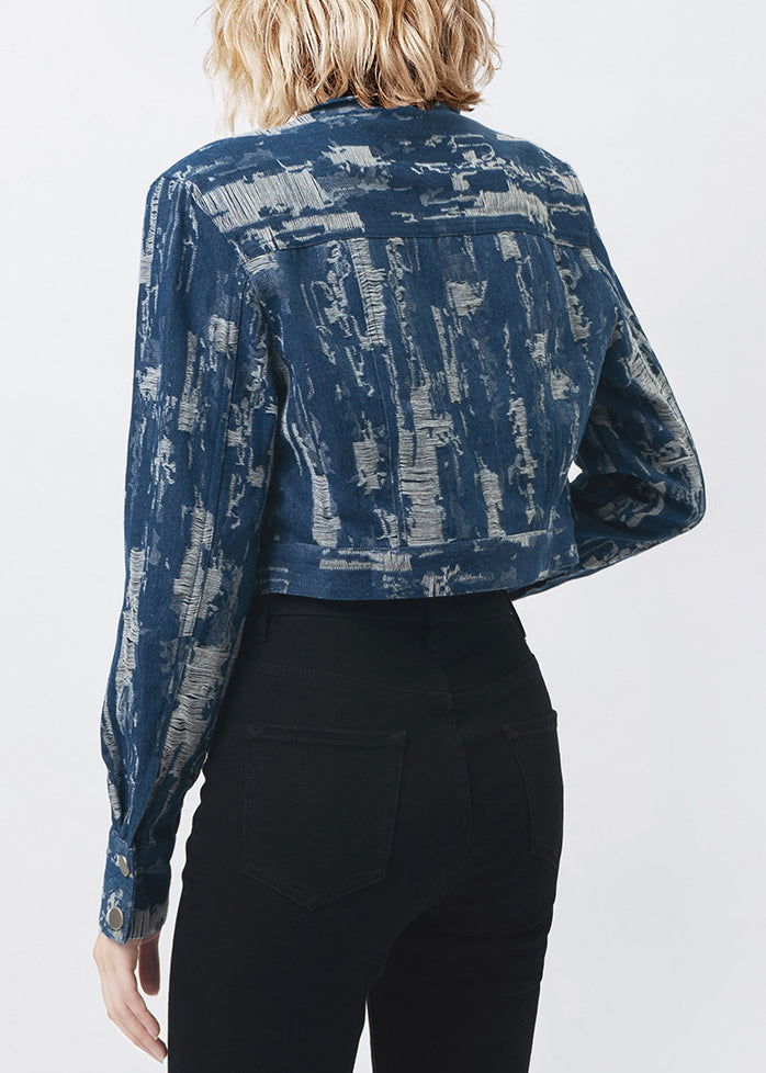 French Denim Blue Print Patchwork Coats Fall