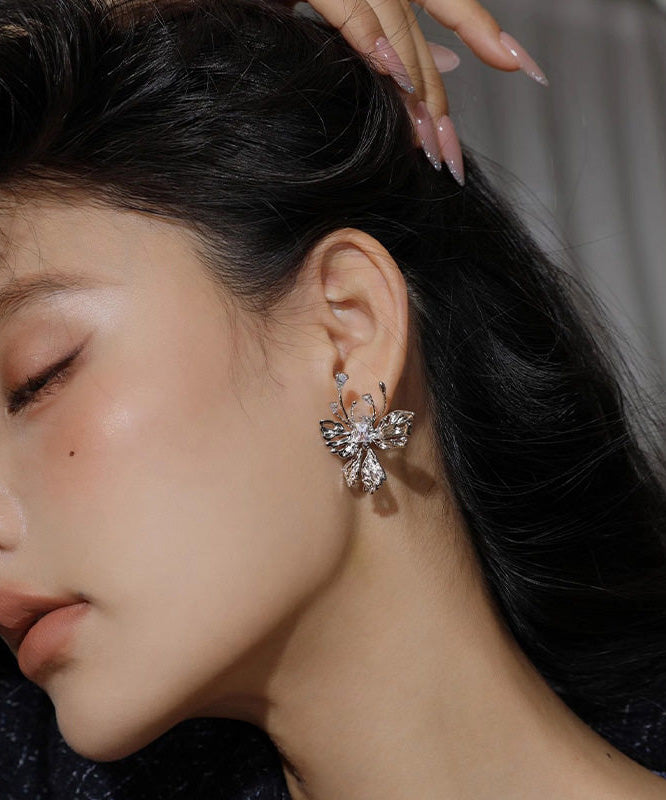 French Design Hollowed Out Butterfly Zircon Stud Earrings