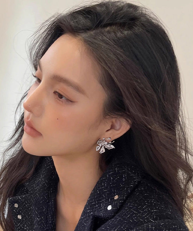 French Design Hollowed Out Butterfly Zircon Stud Earrings