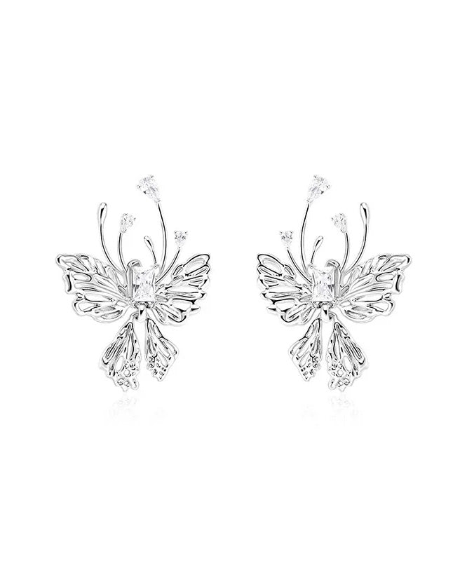 French Design Hollowed Out Butterfly Zircon Stud Earrings