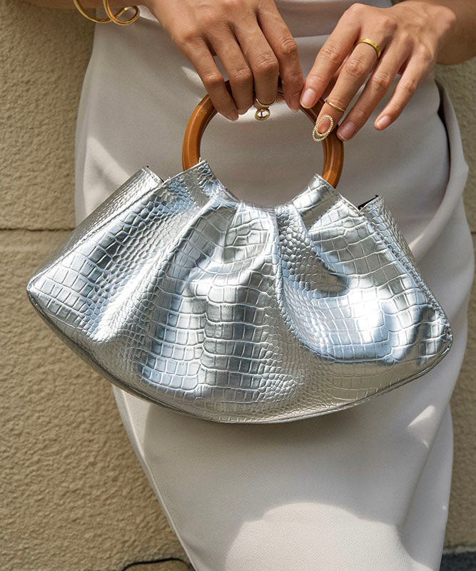 French Design Silver Pleated Cloud Versatile Tote Handbag