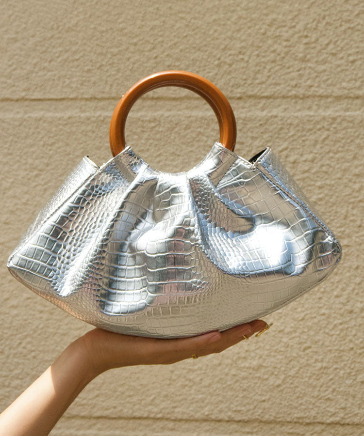 French Design Silver Pleated Cloud Versatile Tote Handbag