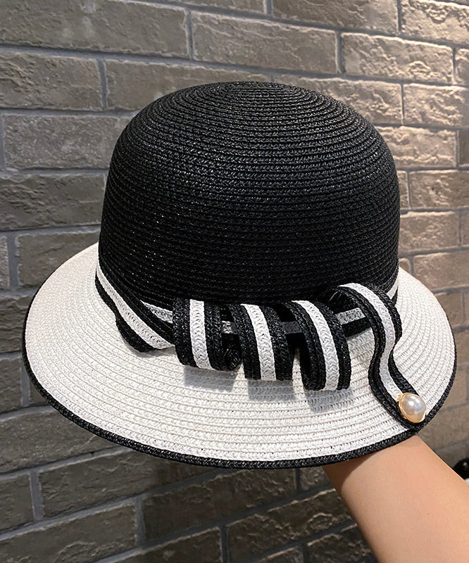 French Elegant White Straw Woven Bucket Hat