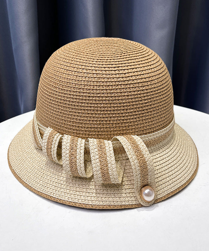 French Elegant White Straw Woven Bucket Hat
