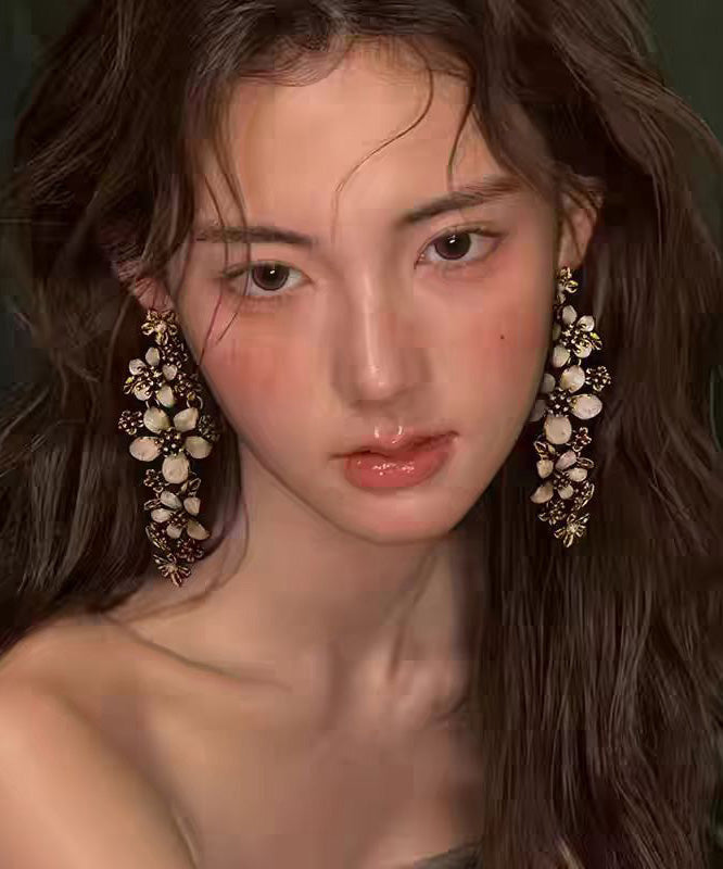 French Floral Tassel Metal Stud Earrings