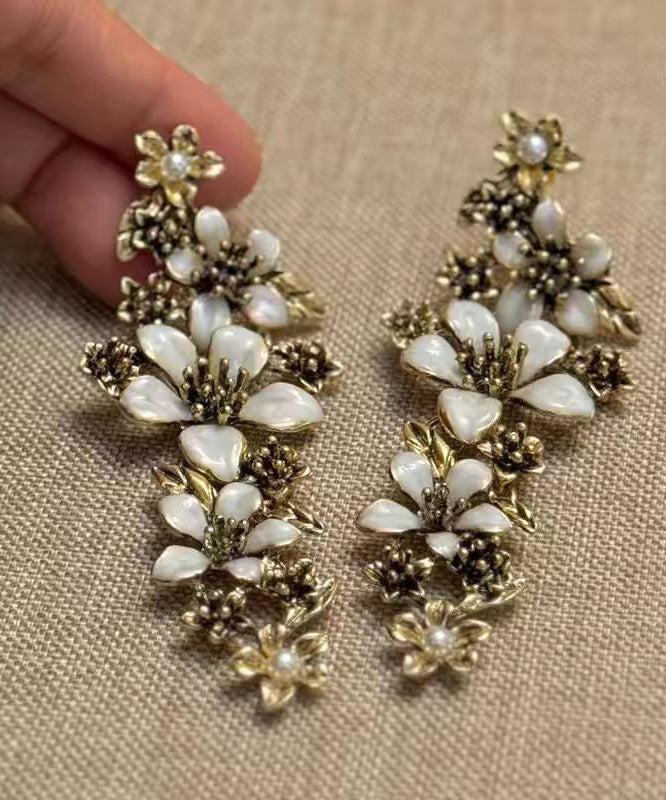 French Floral Tassel Metal Stud Earrings