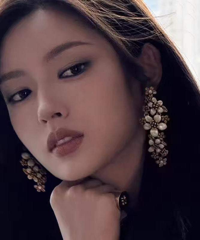 French Floral Tassel Metal Stud Earrings