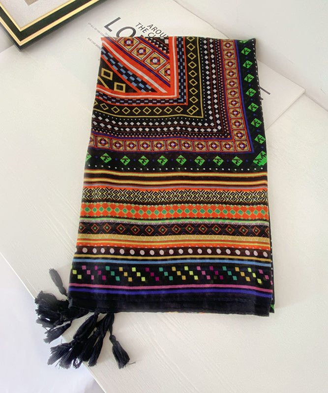 French Geometric Print Tasseled Cotton Scarf