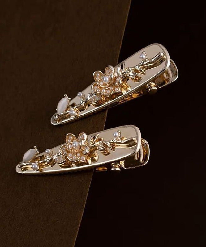 French Gold Alloy Pearl Floral A Pair Hairpin