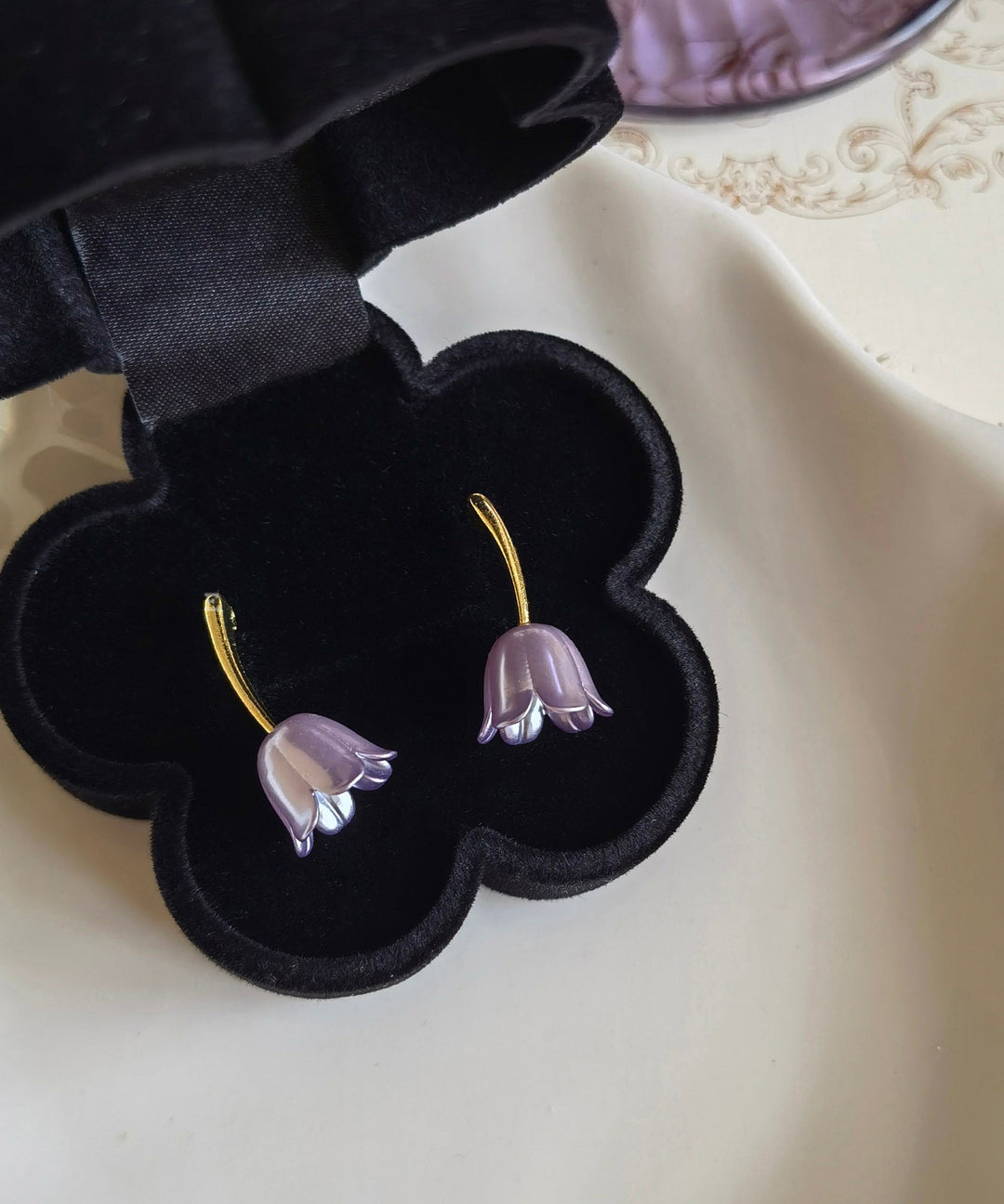 French Gold Copper Alloy Lily Of The Valley Stud Earrings