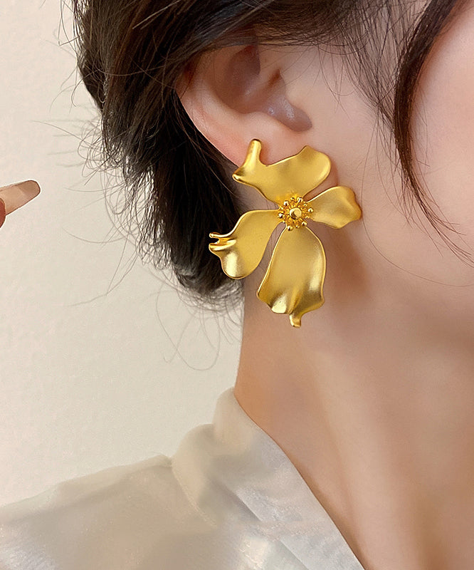 French Gold Copper Overgild Floral Stud Earrings