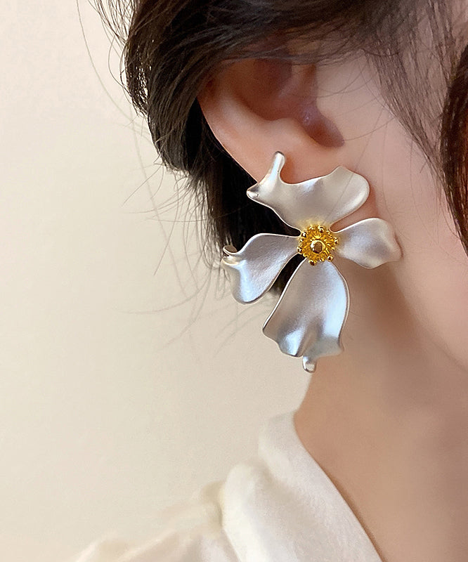 French Gold Copper Overgild Floral Stud Earrings