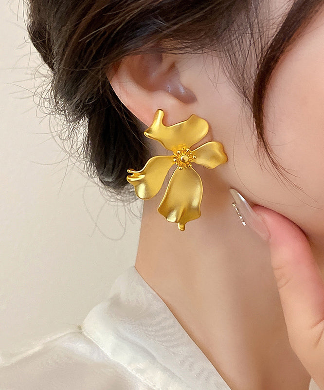 French Gold Copper Overgild Floral Stud Earrings
