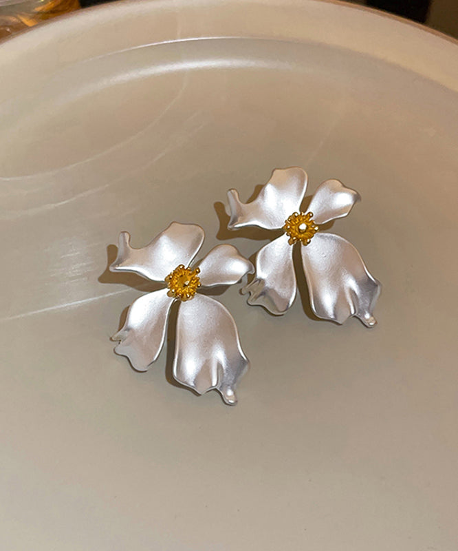 French Gold Copper Overgild Floral Stud Earrings
