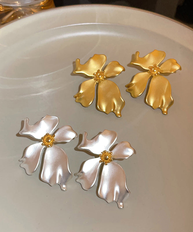 French Gold Copper Overgild Floral Stud Earrings