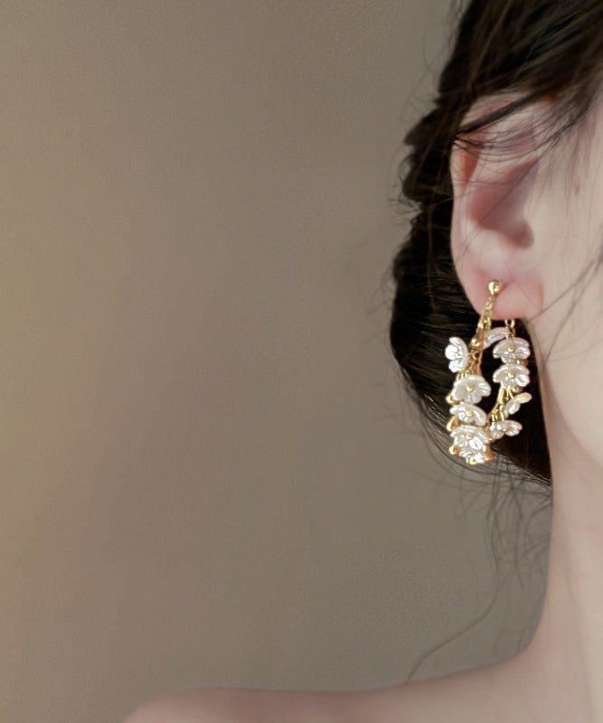 French Gold Copper Overgild Floral Tassel Hoop Earrings
