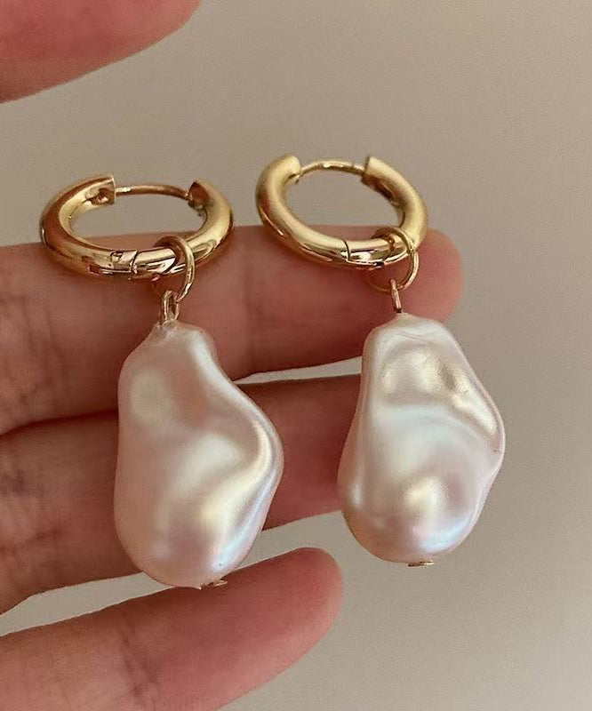 French Gold Copper Overgild Pearl Drop Earrings
