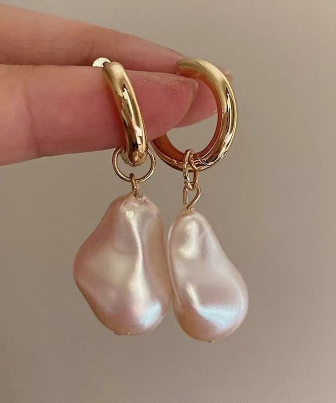 French Gold Copper Overgild Pearl Drop Earrings