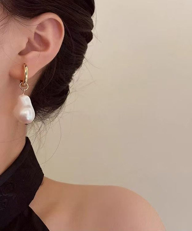 French Gold Copper Overgild Pearl Drop Earrings