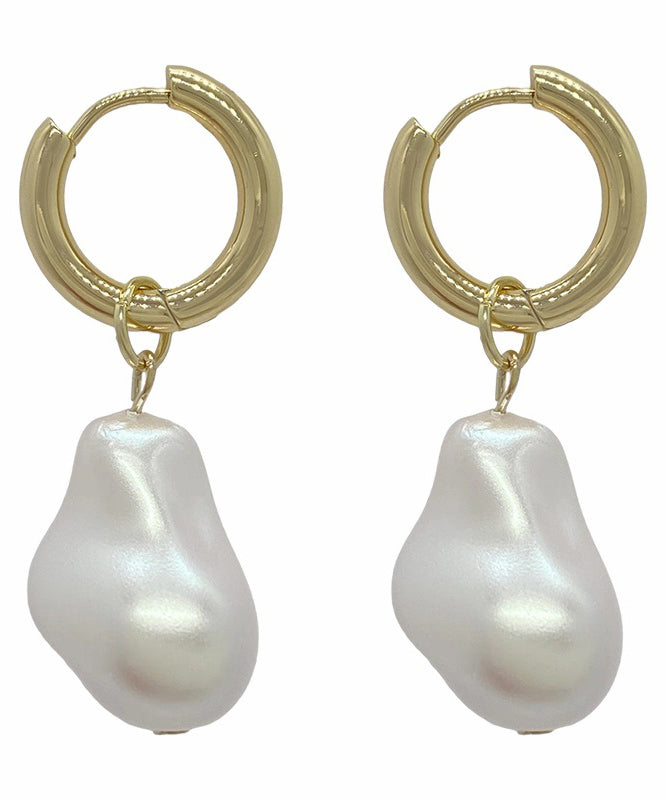 French Gold Copper Overgild Pearl Drop Earrings