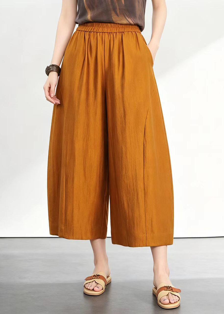 French Gold Pockets High Waist Draping Wide Leg Crop Pants Summer