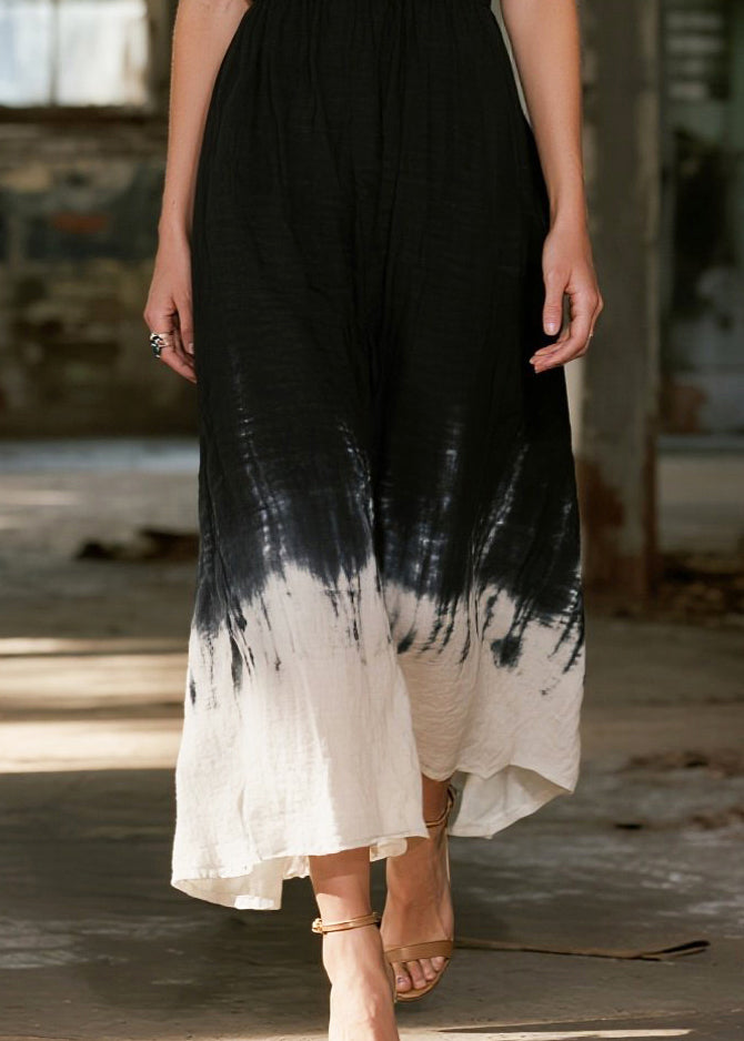 French Gradient Black V Neck Cotton Cami Dresses Summer