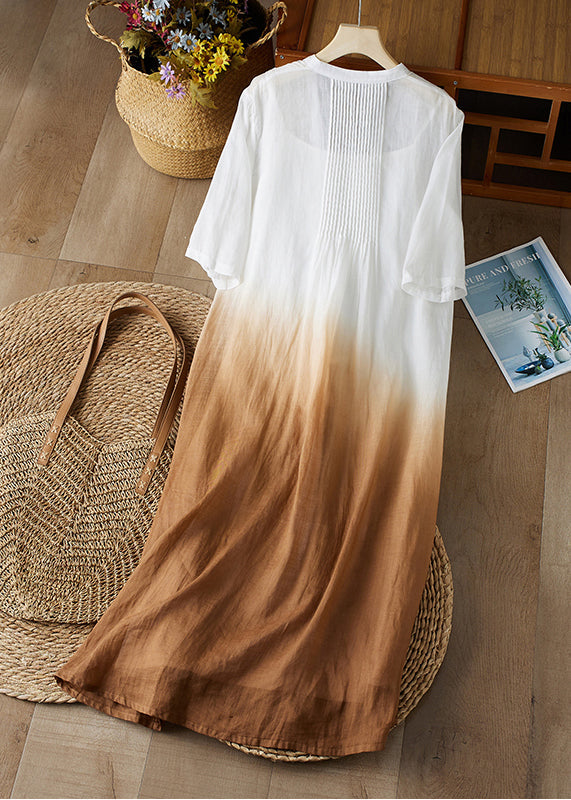 French Gradient Brown Embroidered Cotton Cardigan Summer