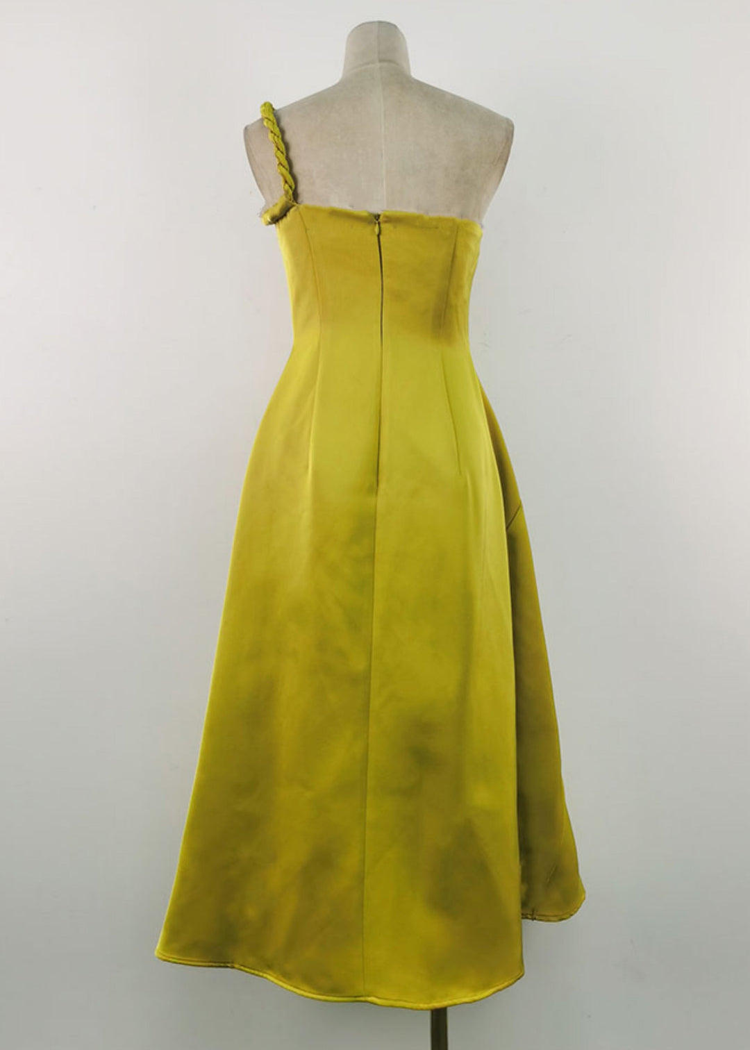 French Green Asymmetrical Solid Silk Long Dress Sleeveless