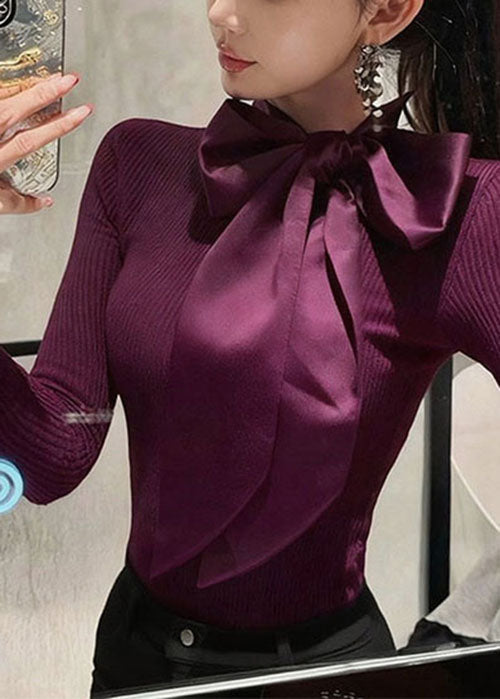 French Green Bow Patchwork Slim Fit Knit Sweaters Fall